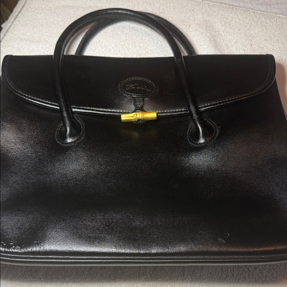 Longchamp Black Leather Satchel